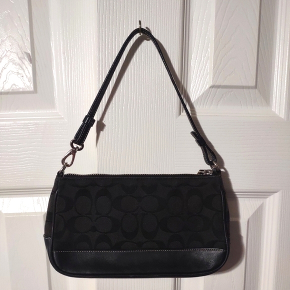 Coach Handbags - Coach Black Signature C Demi Canvas Leather Baguette Shoulder Bag